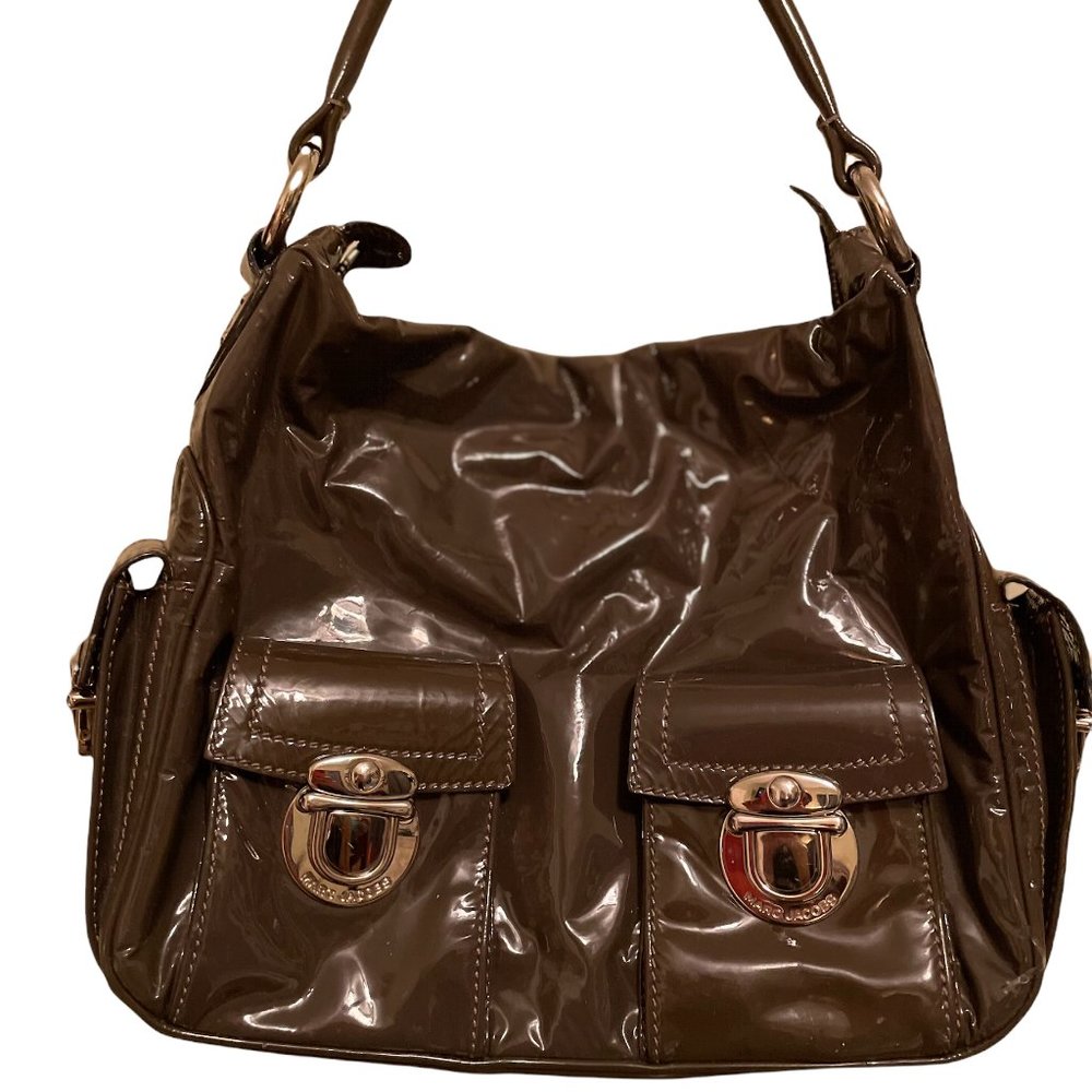 LIKE NEW! Dark Grey Patent Marc Jacobs Purse / Handbag